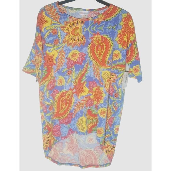 Lula Roe Irma short sleeve shirt floral purple polyester blend high new xxs READ - Picture 1 of 11